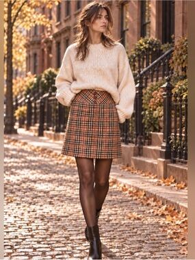 1960s Vintage Plaid Wool Mini Skirt Dark Academia Ladybug XS